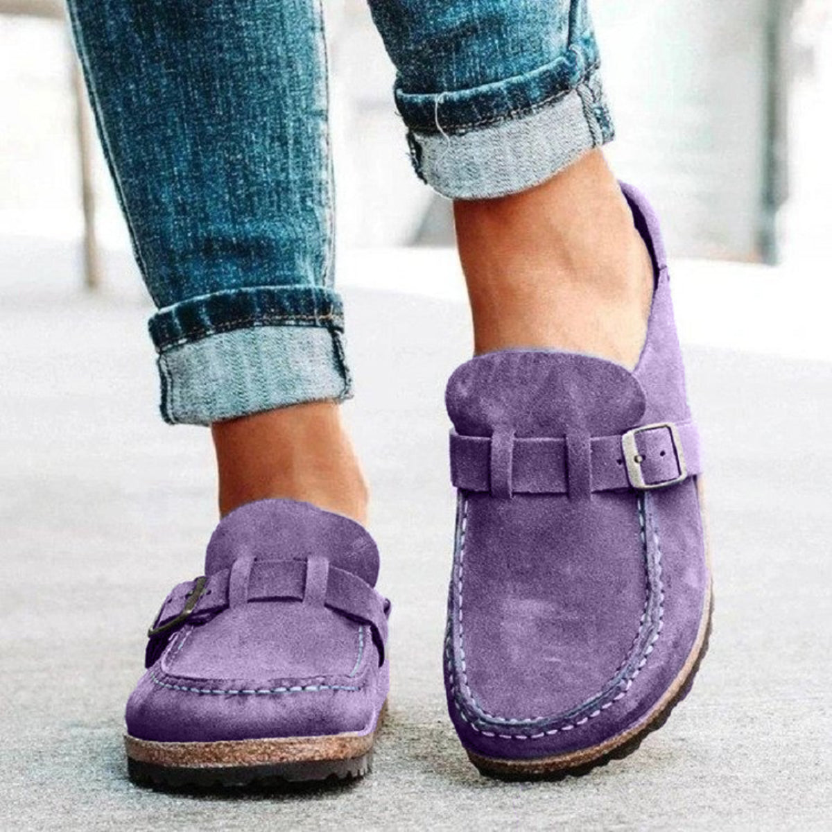 Chic everyday look with Round Toe Low Heel Buckle Loafers, ideal for all-day wear.