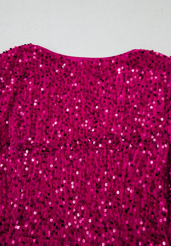 Detailed View of Surplice Sequin Mini Dress – Flattering and Stylish