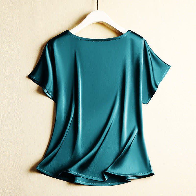 Silky Acetate Satin Round Neck T-shirt | Elegant Women's Satin Top - Filoré