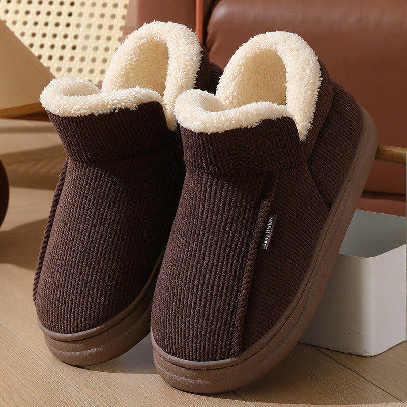 Soft indoor ankle wrap slippers for cozy homewear comfort.