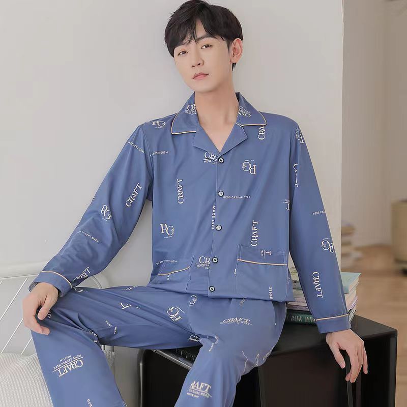 Spring and Autumn Loose Pajamas Suit worn by a man, showing off the casual fit and comfort.