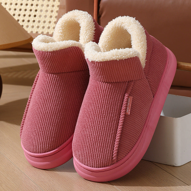 Stylish ankle wrap home slippers with thickened thermal lining.