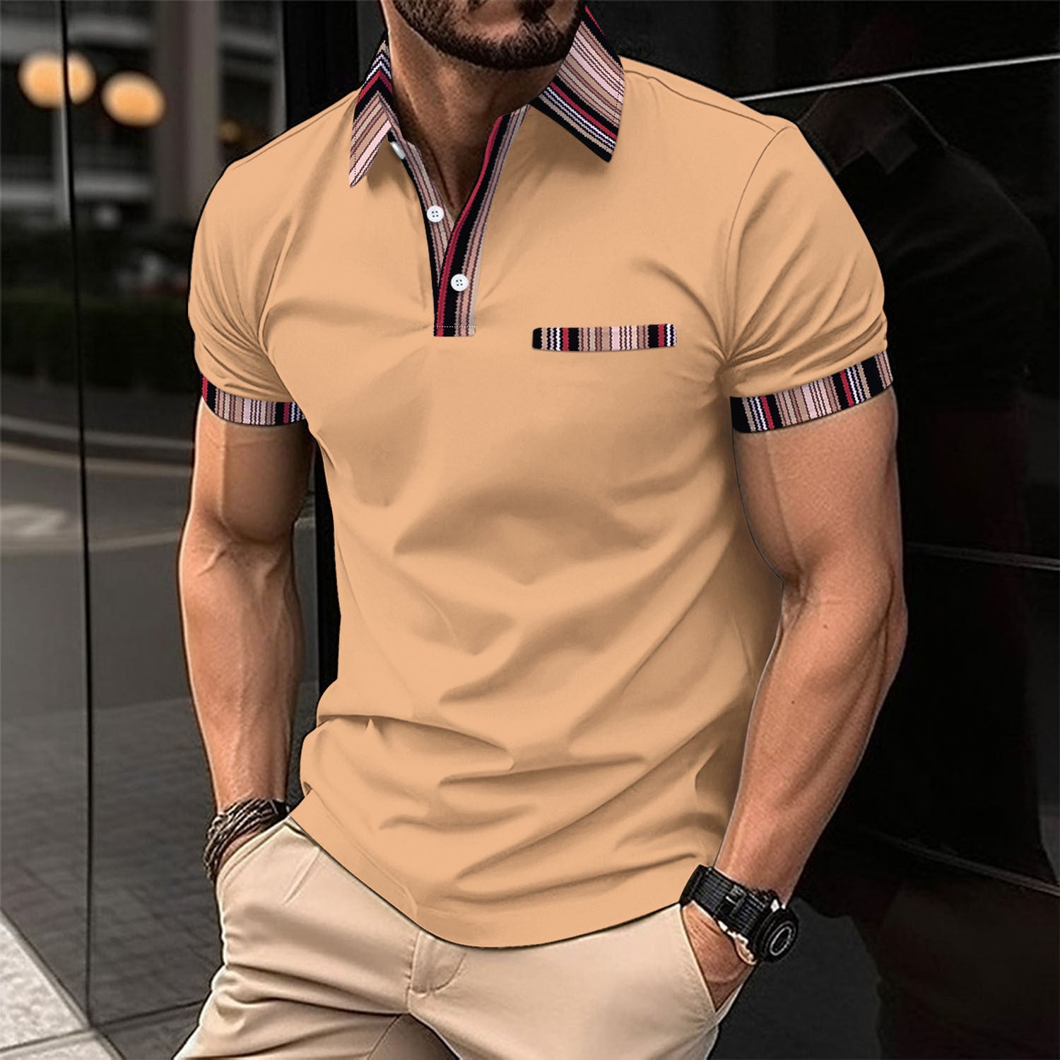 Casual and Trendy Button Collar T-shirt for Men – Versatile Look