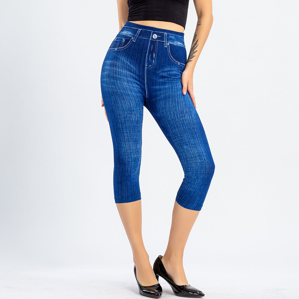 Stretch Bottoming Cropped Slim Fit Hip Raise Printed Jeans For Women | Stylish & Comfortable Fit - Filoré