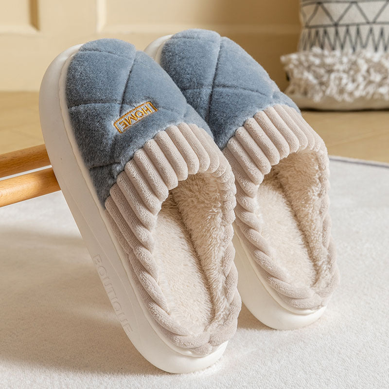 Stylish rhombic plush slippers for couples, perfect for cozy winter nights.