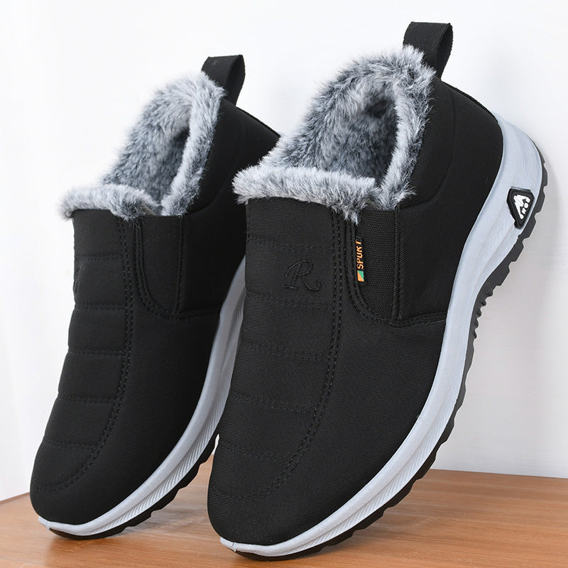 Non-slip thermal winter shoes with fleece lining for elderly, ensuring safety and warmth.