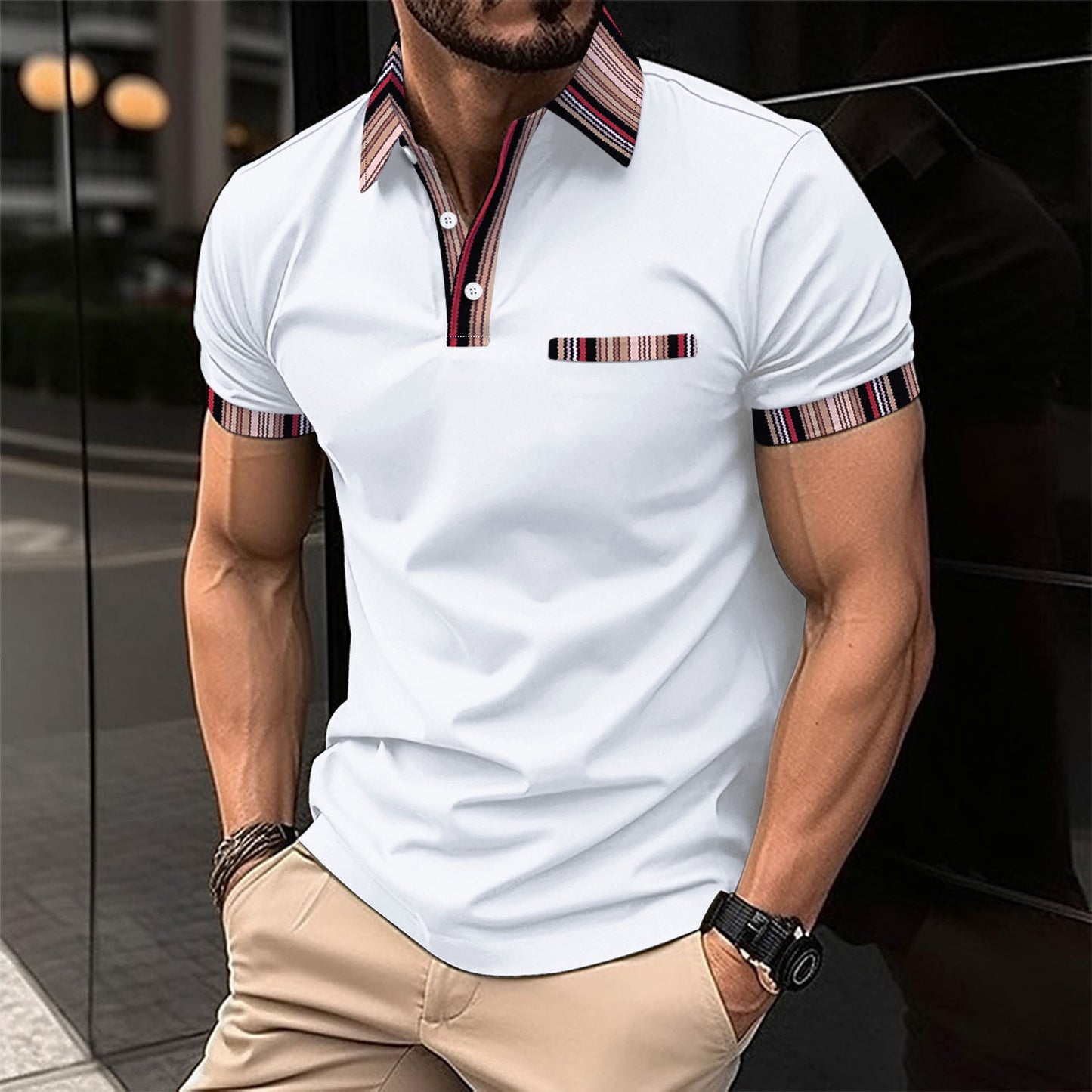 Versatile Men’s Button Collar T-shirt – Ideal for Casual or Semi-Formal Wear