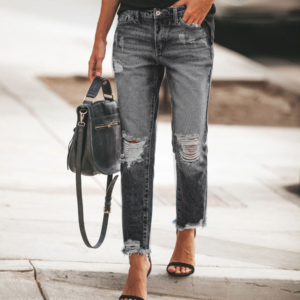 Women’s Ripped Non-elastic Fashion Jeans | Vintage Ripped Denim - Filoré