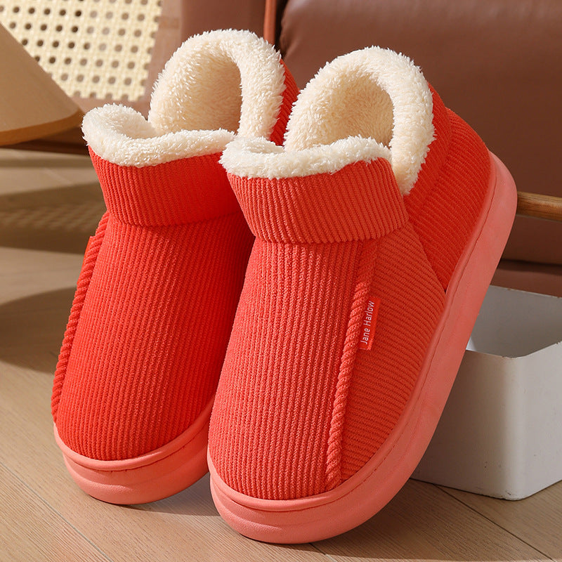 Winter indoor cotton slippers with an ankle wrap for added warmth.