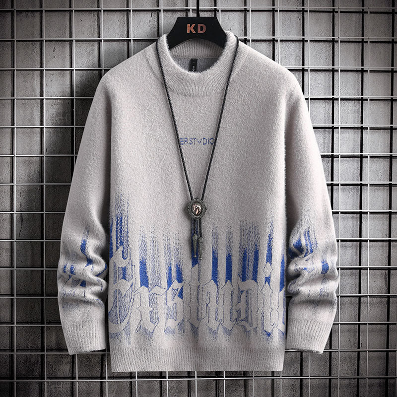 Winter-ready Men’s Thickened Half High Collar Sweater styled for cold days.