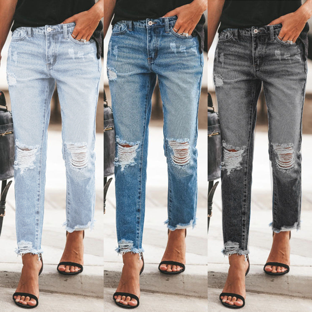 Women’s Ripped Non-elastic Fashion Jeans | Vintage Ripped Denim - Filoré